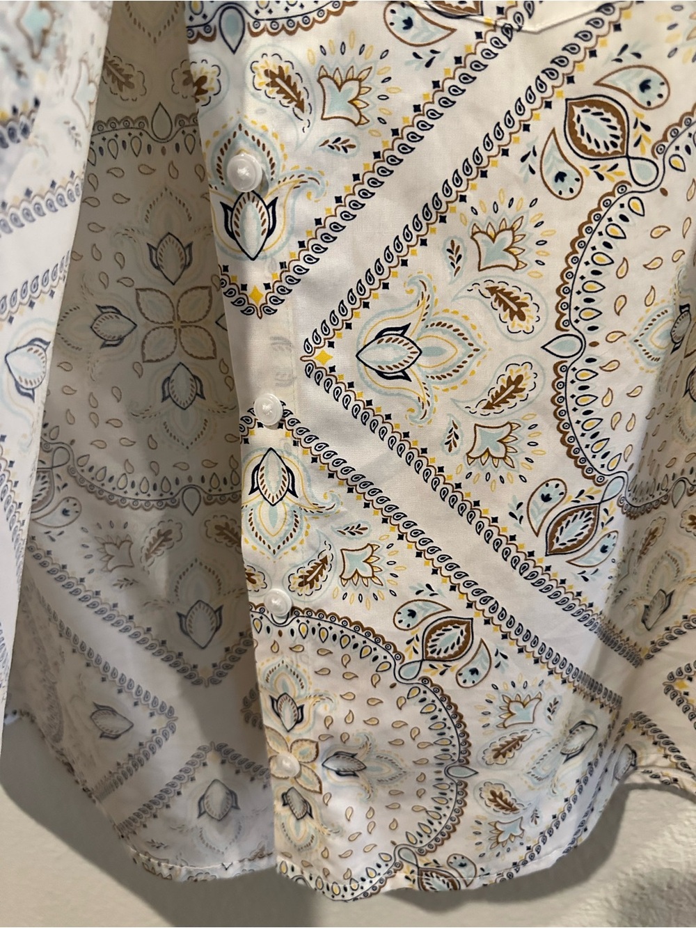 Lands' End Cream Button-Down Shirt with Subtle Multi-Color Medallion Print - Picture 5 of 7